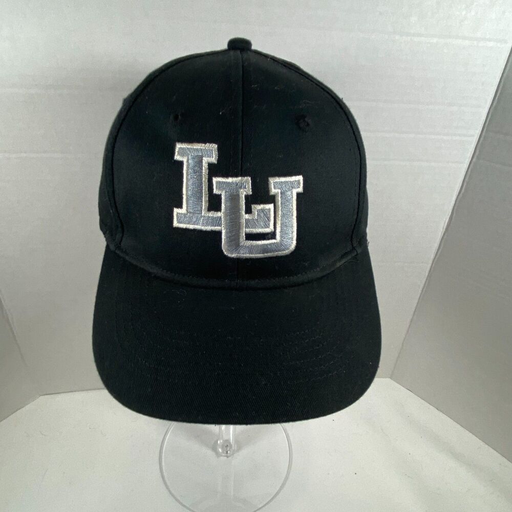 UltraClub LU Logo Hat Black Silver Embroidered Youth Kids Baseball Cap Strapback